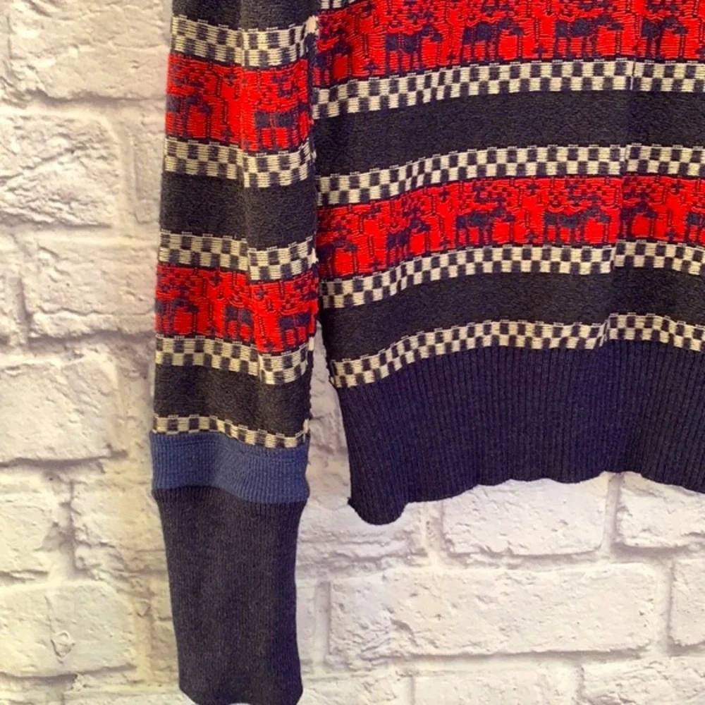 We The Free Navy Blue and Red Striped Scoop Neck Sweater